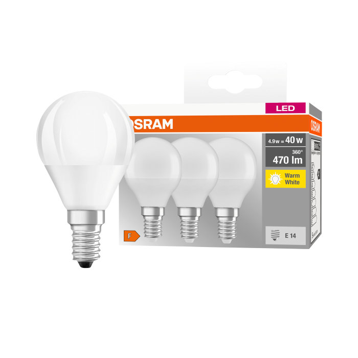 Osram LED kronepære E14 4,9 W 3-pk.